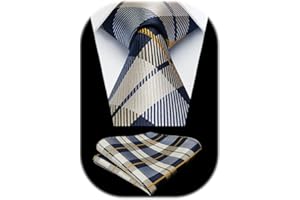 HISDERN Męski krawat w kratkę i poszetka z krawatami, zestaw do formalnego biznesu