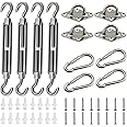 URbazaar 44 Pcs Shade Sail Hardware Kit,Sun Shade Sail Fixing Kit,6 inch Heavy Duty Anti-Rust 304 Stainless Steel for Triangle Rectangle Sun Shade Sail Installation,Garden Outdoors