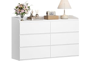 Hzuaneri Chest of Drawers, Dresser with 6 Drawers, Side Cabinet with Work Surface, Locker with Top Railing, Modern Style, Sui