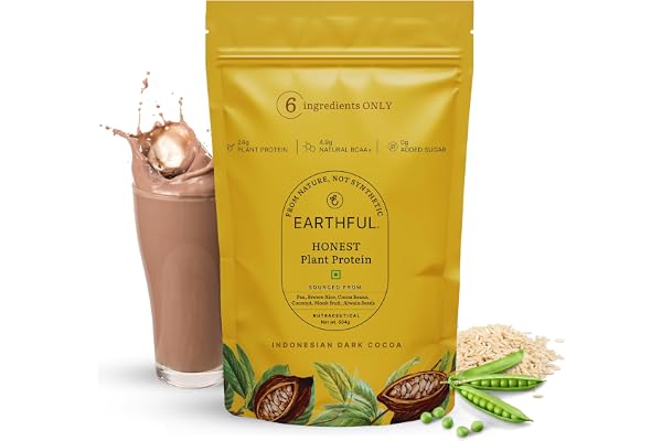Earthful Honest Plant Protein 24g Protein/Serving & 4.9g BCCAs For Weight Management, Energy, Muscle Support & Recovery Made with Pea & Brown Rice Indonesian Cocoa - 504g