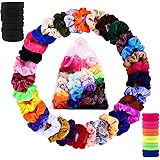 JRCURE 50 Elastici multicolore - Scrunchies ed elastici di Velluto e seta -Vsco Girl mini Elastici neri, più Fasce per Capell