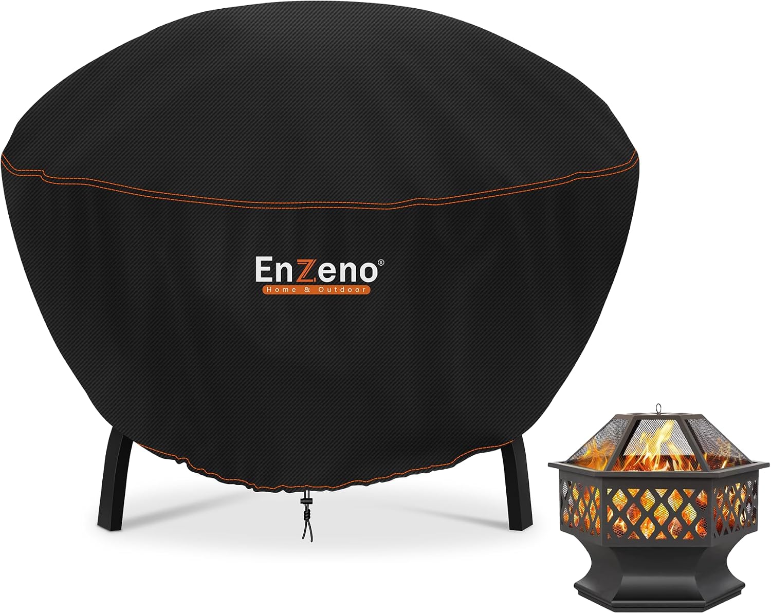 Enzeno Fire Pit Cover,Round Outdoor Firepit Covers Waterproof, 210D Oxford Cloth Patio Fire Bowl Cover Anti-UV & Wear-Resistant(Ø80x50cm)- Black