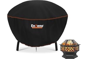 Enzeno Fire Pit Cover,Round Outdoor Firepit Covers Waterproof, 210D Oxford Cloth Patio Fire Bowl Cover Anti-UV & Wear-Resistant(Ø80x50cm)- Black