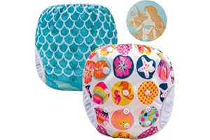 NINIMIO Pannolini Piscina Costume Contenitivo Neonato Bambino Riutilizzabili Pannolini da Nuoto Mare E Piscina Baby Slip Cover Lavabile Spiaggia Costumino Bimba Set 2 Adattabile