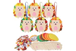 LAMEK 24 Igel Bastelsets für Kinder Herbst Anhänger Deko Kreative Kunsthandwerk Bastelhandwerk mit 12 Moosgummi Schablonen Ahornblatt Bastelkoffer Basteln Herbstdeko für Herbst Thanksgiving Day