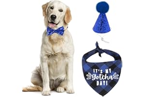 URROMA 3 PCS Birthday Dog Bandana Hat Bow Tie Set, Pet Gotcha Bandana Collar Dog Triangle Bibs Scarf Bowtie Collar with Cone Dog Birthday Hat Gift and Party Decoration Set, Blue
