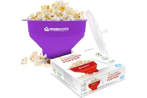BRENSTEN Collapsible Silicone Microwave Hot Air Popcorn Popper Bowl With Lid and Handles (Purple)