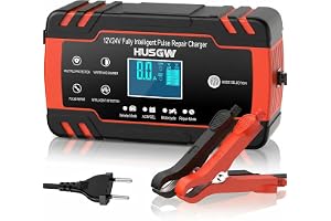 Husgw 12V/24V 8A intelligent batteriladdare, batteriladdarehållare och bilreparationsfunktion Bärbar med LCD-skärm, för bilmo
