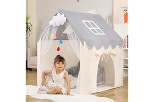 LOAOL Kids Play Tent with Two Doors and Windows, Middle Sized Playhouse Tent for Baby Girls and Boys, Imaginative Kids Indoor Playhouses Play Tent (Grey) (YF-GZW)