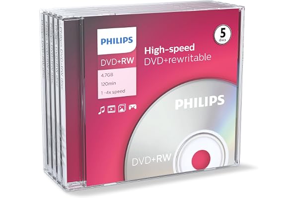 Philips DVD+RW High-Speed (4,7 Go / 120 Minutes de vidéo, Vitesse 1-4x, Jewel Case 5 pièces, rewritable / réinscriptible)