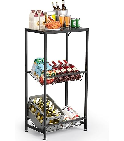 Suhu Drankrattenrek, 2 kratten, drankrek met plank, drankkratten, keuken, kistenrek, waterkistenrek, bierkratrek, voorraadruimte, balkon, belastbaarheid 150 kg, zwart