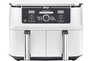 Ninja Foodi MAX Dual Zone Air Fryer, 2 Tiroirs, 9,5L, 6-en-1, Sans Huile, Air Fry, Croustillant Max, Rôtir, Cuire, Déshydrater, 8 Portions, Paniers Antiadhésifs Vont Au Lave-Vaisselle, Blanc AF400EUWH