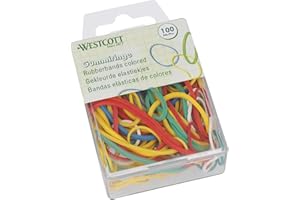 ‎WESTCOTT Westcott Gummibänder 100 Stück | Bunte Gummiringe verschiedene Größen in praktischem Kunstoffbehälter | Vorratspack Haushaltsgummis ⌀ 20mm - 70mm | Mind. 60% Naturkautschuk | E-10582 00