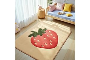 ‎TOSPASS Tospass Kinderteppich Erdbeere Waschbarer Weicher Kunstwolle Kinderzimmer Teppich Mädchen Muster Pastell Kurzflor rutschfest Wohnzimmer Spielteppich, 160x230 cm