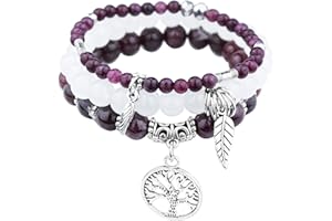 JUZICHEN Zestaw 3 bransoletek w stylu boho dla kobiet i kobiet, 17-24 cm, z zawieszką w kształcie drzewa życia, kolorowe bransoletki dla kobiet