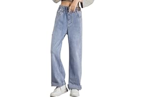Maeau Girls' Casual Wide Leg Jeans Elasticated Waist Baggy Ripped Denim Pants Kids Loose Fit Distressed Denim Trousers