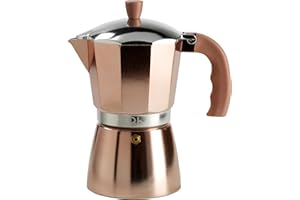 MOPITA SMART LIVING FLUO di Q.b. by MOPITA, Caffettiera 6 Tazze in Alluminio, Guranizione in Silicone, Manico Antiscottatura, Per Tutti i Piani Cottura, No Induzione, Colore Rose Gold