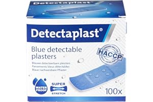Pansement bleu detectable Detectaplast Premium, pansements resistants à l'eau et aux saletés, safety first pansement cuisine et pansement alimentaire, 25 x 72 mm, 100 pièces