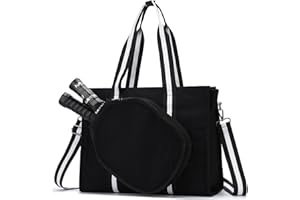 VASCHY Pickleball Canvas Tote Bag for Women with Fence Hook, Pickleball Paddles Holder Case Gym/Sports Tote for 2 Rackets