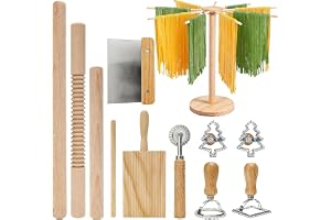 12 stycken manuell pastamaskin, pastatillverkningssats med pastatorrställning, pastarulle, gnocchi-bräda, ravioli-stämpelskär