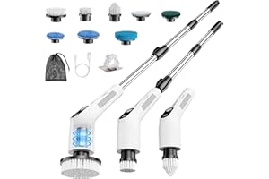 CUSOPEH Brosse Rotative Nettoyage Electrique avec 8 Têtes Interchangeables, Rechargeable Brosse Nettoyage Salle de Bain, 2 Vitesses réglables,pour Salle de Bain, Cuisine, Carrelage et Sol