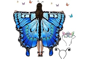 FOHYLOY Ali Farfa40lla Donna Costume Carnevale, Farfalle Costumi di Carnevale con Maschera e Fascia per Capelli, Costume Mantella Farfalla da Donna per Carnevale cosplay la Festa di Natale (Blu)