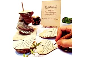 Neamon Libro de visitas de boda, decoración de Halloween, con 72 corazones de madera, para fiesta de cumpleaños, fiesta de graduación, fiesta de bebé, decoración rústica idílica