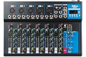 ZRAMO Professional Audio Mixer for keyboard guitar mics with Bluetooth, 4/7/10 Channel Mixing Console with USB Clean Audio Interface,Ideal for Rehearsals,Church and Karaoke live show (ZM-F7)