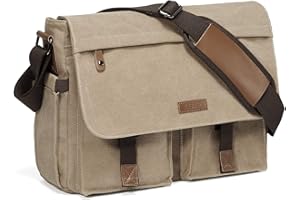 VASCHY Bandolera Hombre Grande, Bolsa Mensajero Hombre Bolso Vintage Lona Encerada Resistente al Agua, 14/15.6/17 pulgadas, para Ordenador Portátil, Maletín con Correa Acolchada para el Hombro