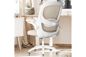 MELOKEA Silla Oficina 4D Lumbar, Silla ergonomica Escritorio con Brazos Plegables, Silla Escritorio Ajustable en Altura, Beige, Adecuada para niña y Juvenil, Cumple con Las Normas EN12520