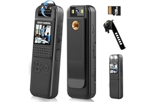 Hersance 128GB Body Cam mit Audio und Video, 1080P Bodycam Körperkamera Große Weitwinkel mit Rückenclip, 180°-Objektiv, Nachtsicht-Bewegungserkennung für tägliche Aufzeichnung/Service