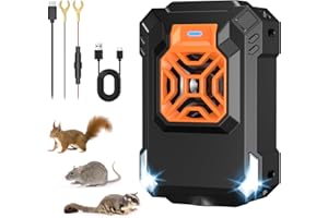 Osnil Odstraszacz kun do ultradźwięków samochodowych, 12 V, zasilanie samochodowe i zasilanie USB, odstraszacz zwierząt i myszy, wyposażony w migające światło ostrzegawcze LED (czarny)
