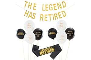 SASS PARTY & GIFTS Retirement Party Bundle - Includes The Legend Has Retired Banner, Retirement Sash & 8 Pack Of Funny Retirement Balloons