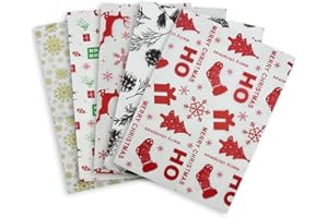 ZHNERY Lot de 25 feuilles de papier de soie de Noël pour emballage cadeau - 5 motifs différents - 50 x 35 cm - Pour travaux manuels de Noël