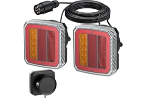 AUTOUTLET Feu Arrière De Remorque à 7 Broches Fixation Magnétique Lampe Pour Remorque e-Mark e9 e57 40 Ampoules Led Ip65 Éclairage Multifonctionnel Étanche Convient à Divers Véhicules Et Remorques