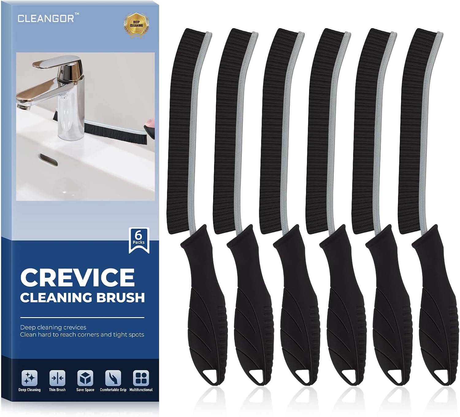 Cleangor Crevice Cleaning Brushes UK, Grout Cleaner Brush for Small Spaces to Reach, Magic Brush, Bathroom Accessory, Cleaning Tools, Cleaning Supplies for Shower, Toilet, Sink, Tile