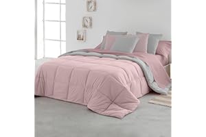 SOMNI HOME Edredon Nordico Bicolor Cama 80/90 cm. Tacto Pluma. Duvet Tacto Pluma Microfibra Reversible Cálido Ligero. Cama Individual. Calidad 400 gr. Color Rosa - Gris 180x260
