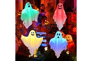 Halloween spökdekorationer utomhus inomhus, CNMTCCO 4-pack hängande lyser upp läskiga spöken, hängande dekorationer för LED lysande halloweenfest uteplats dörr fönster träd veranda hem gräsmatta vägg