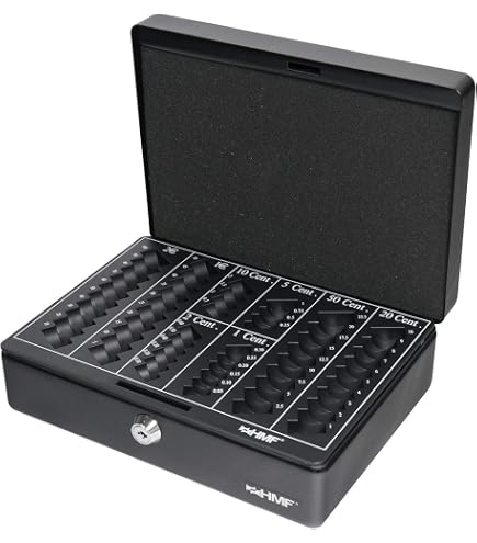 Caisse à Monnaie Verrouillable HMF 10016-02 Avec Plateau Comptage Pièces - Noir 30,5 X 24 X 8,5 Cm