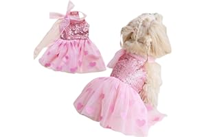 Yaopelky Small Dog Princess Dresses Sparkly Sequin Dog Cat Dress Heart Print Tulle Dress Cat Outfit Pet Costume for Yorkie Teddy Chihuahua Clothes (Heart-Sequin, M(2.5-4kg))