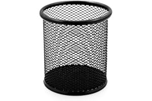 Waytex 931102 Pot à Crayons de Bureau en Métal mailles Mesh Porte Stylos Rond Noir