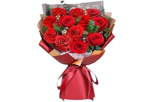 ADDWel 12 Forever Real Roses Bouquet, Fresh Flowers Delivery, Eternal Rose Gifts for Women, Wife, Girlfriend& Mum on Christmas, Valentine's Day, Anniversary& Mother's Day