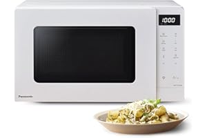 Panasonic NN-ST21QWEPG Four Micro-Ondes Solo 20L avec Plateau en Verre, 800W, Décongélation Automatique, 11 Programmes Automatiques, Affichage LED, 5 Niveaux de Puissance, Minuterie Numérique, Blanc