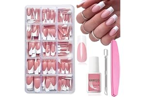 MEITREND French False Nails - 240 Pcs Coffin Press on Nails Set - Fake Nails Nude Color French False Nail Kit - Full Cover Stick on Nails Ballerina Nail Art Manicure