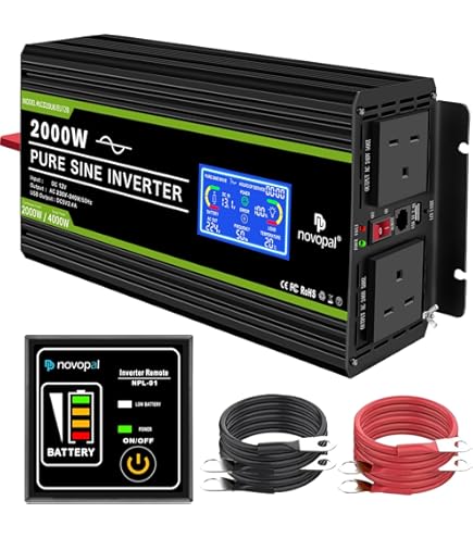 Inverter Novopal 1500W 24V A 230V Onda Pura, Con Display LCD E Telecomando, Per Camper, Barca E Casa