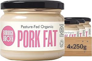 Organic Pork Fat by Borough Broth - High in Protein, Low Calorie - 100% Natural & Clean Source of Fat - Grass-Fed Pork Dripping - Organic Pork Tallow Perfect for Roasting - 4 x 250g