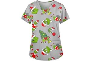 XYYYHTL Christmas Scrub Tops Utility Shirt Work Tops Workwear Care Work Shirt Short Sleeve Spa Nail Salons Beauty Tunic Uniform Classic Fit Uniform Cat Grooming Workwear Mock Wrap Healthcare Tunic