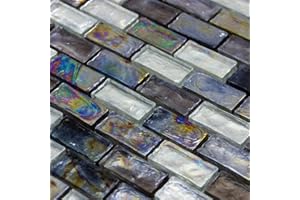 GENERIC Luxury Textured Iridescent Slate, Grey & Pearl Glass Mosaic Wall Tiles Sheet 8mm