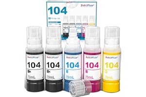 SubliPlus+ 104 Black Ink and Color Ink Replacement for Eco Tank Printer Ink, 104 Ecotank 4-colour multipack Compatible for ET-1810 ET-2820 ET-2720 ET-2860 ET-4800 ET-2710 ET-2870 Printer (BKCMY)