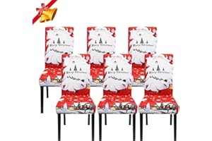 Jaotto Christmas Dining Chair Covers Set of 6,Stretch Removable Xmas Chair Covers for Dining Room,High Back Dining Chair Slipcover Seat Cover for Home Festival,Christmas Decoration(Red/Santa Claus,6)